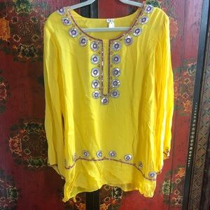 Yellow Hand Beaded Women's Top